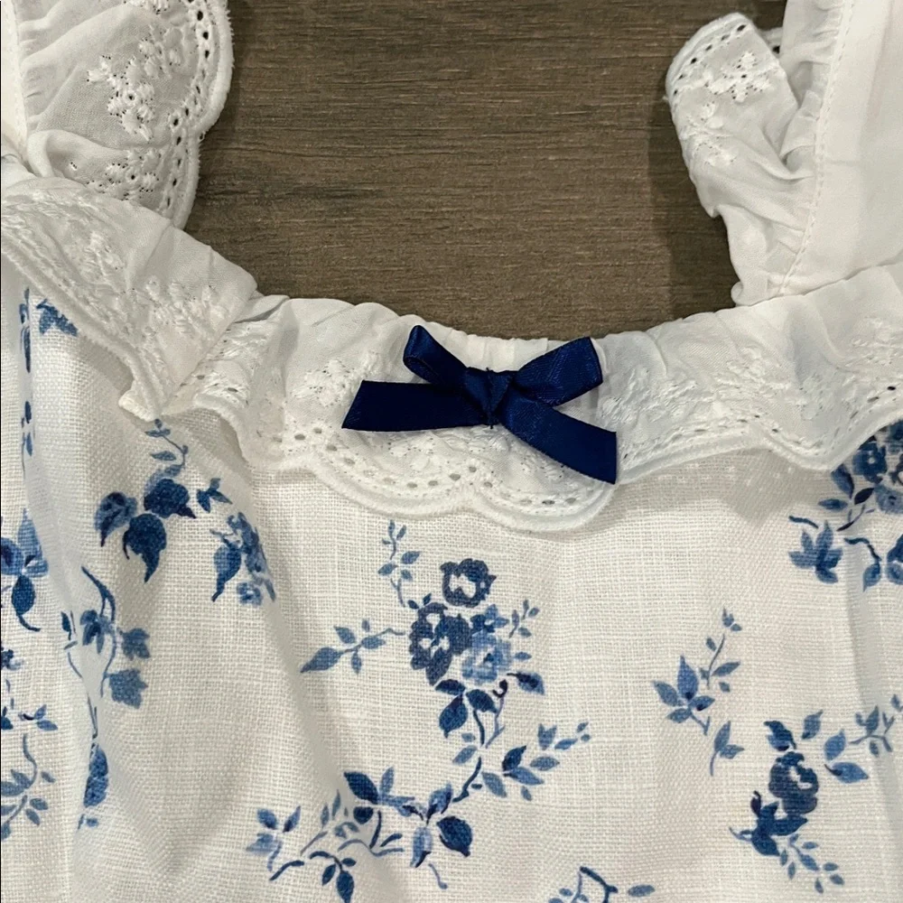 NEW Reformation Alice Lace Trim Puff Sleeve Crop Top Size 2